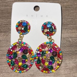 Multicolored Gem Earrings with Gold Base